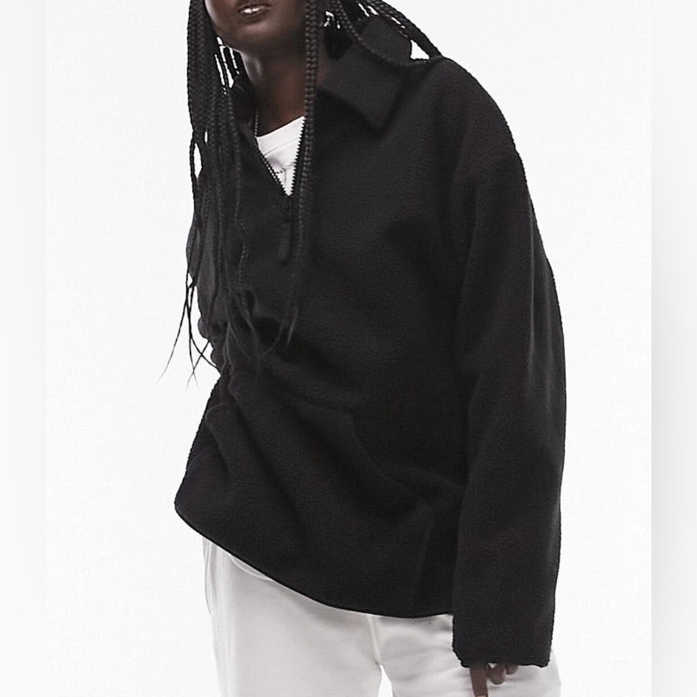 Topshop Borg Zip Collar Fleece Sweatshirt - Picture 2 of 8